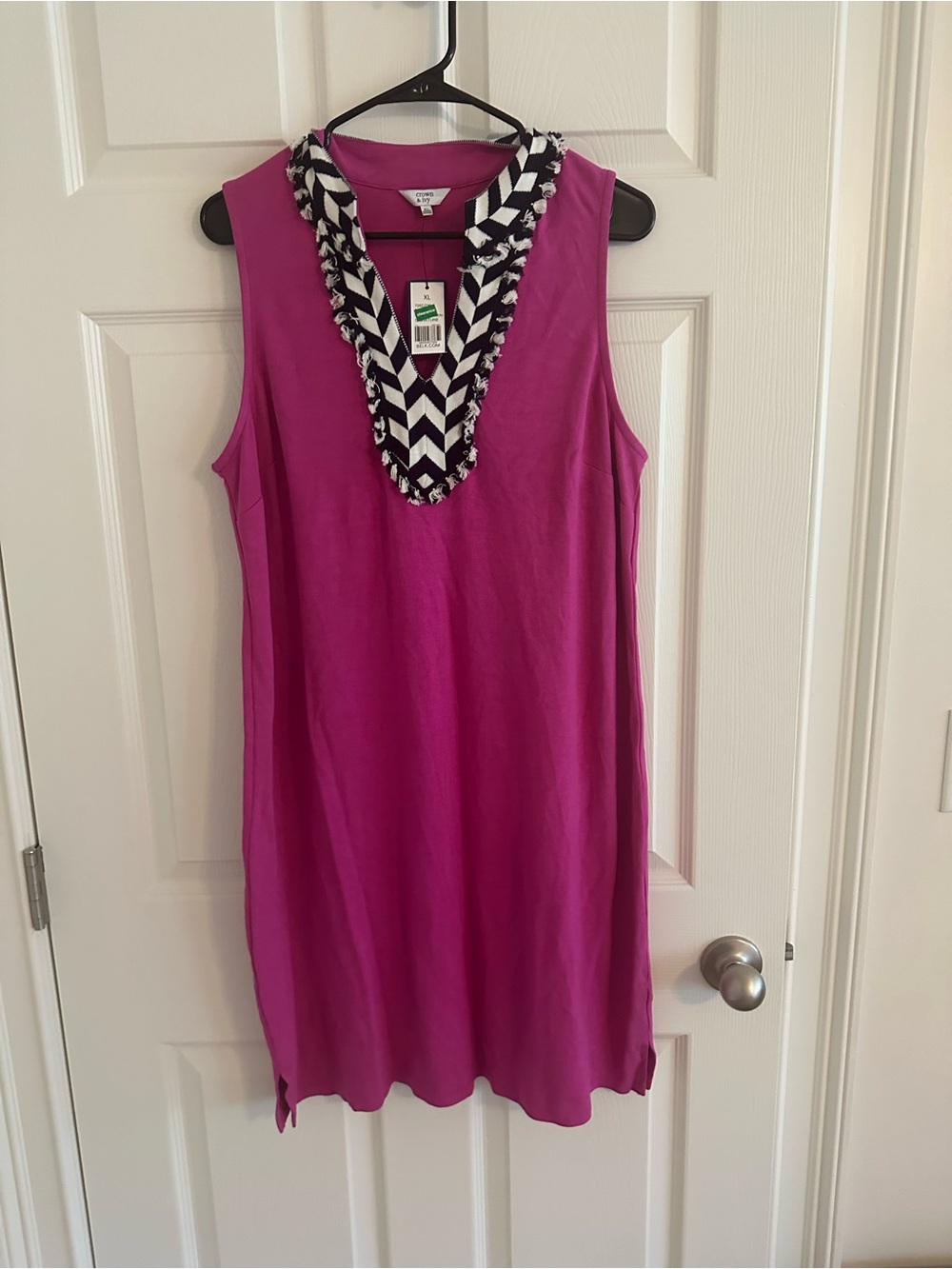 crown & ivy Magenta Dress with Black & White Chevron Trim